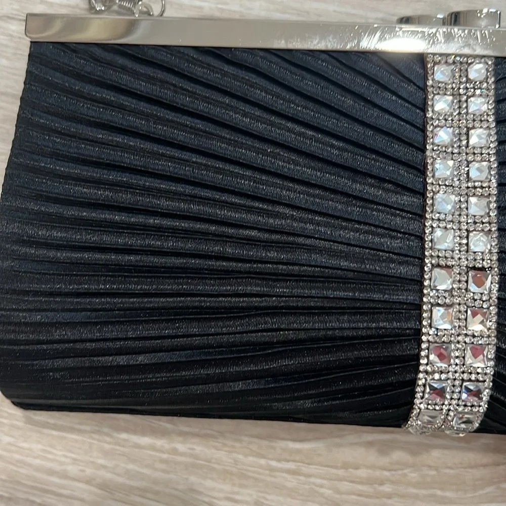 Elegant Black Clutch with Silver Accents